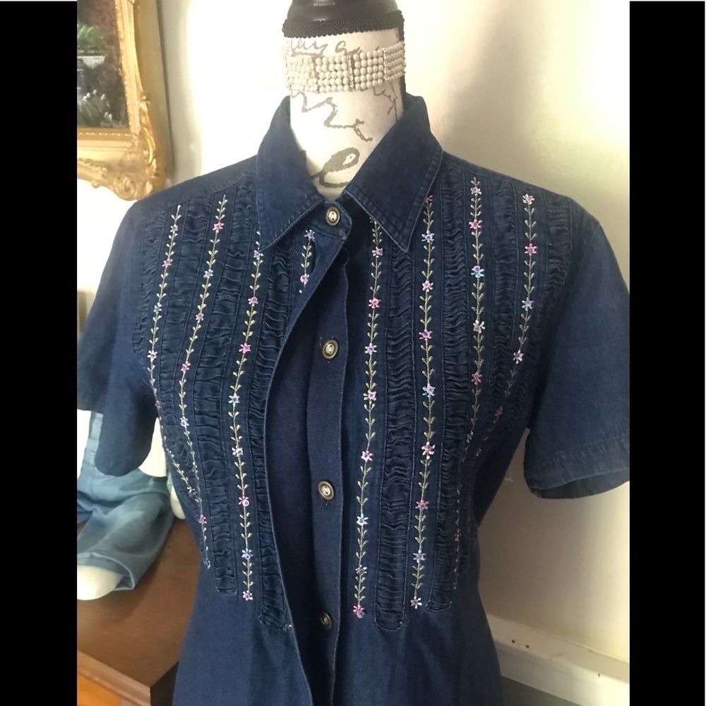 Jane Ashley Denim Ruffle Front Collard Dress PL - Picture 6 of 7